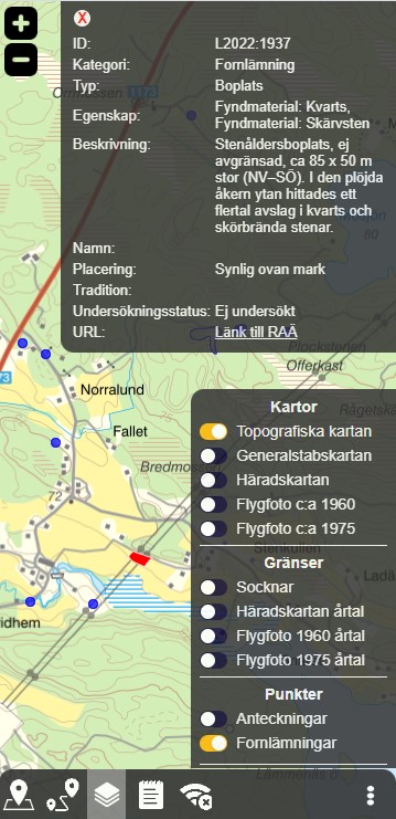 Topografiska kartan med fornlämningar